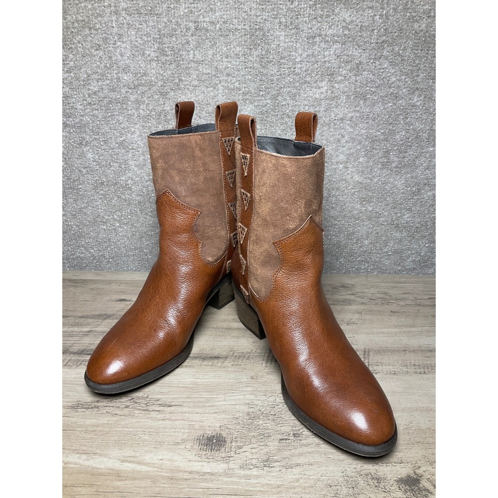 Donald Pliner Western Couture Brown Leather & Suede Ankle Boots Size 7M